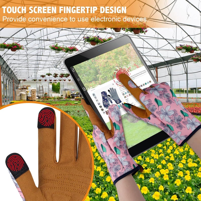 MERTURN Store Leather Gardening Gloves for Women Thorn Proof Garden Gloves Touch Screen Working Gloves Gifts,M - Image 5